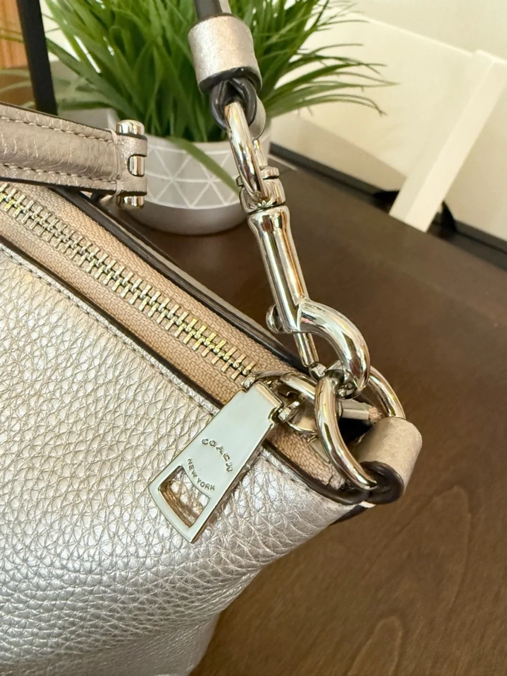 Coach Metallic Silver Pebbled Leather Satchel
